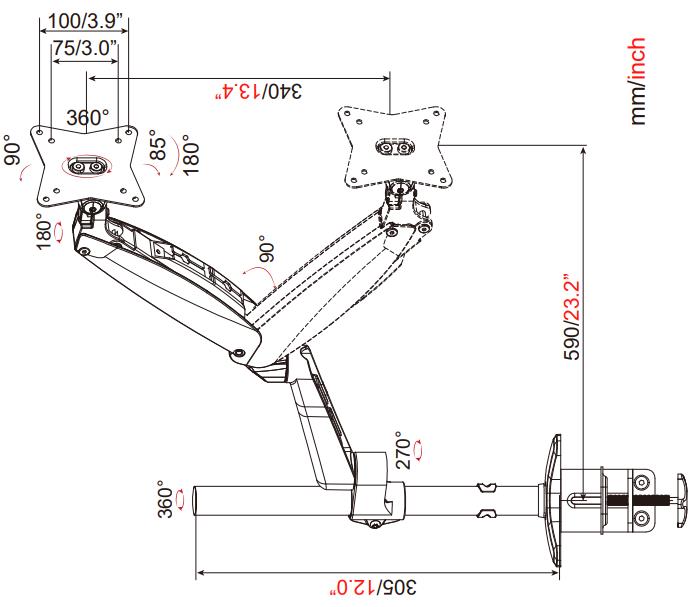 VM-GE312D 单屏桌夹显示器支架