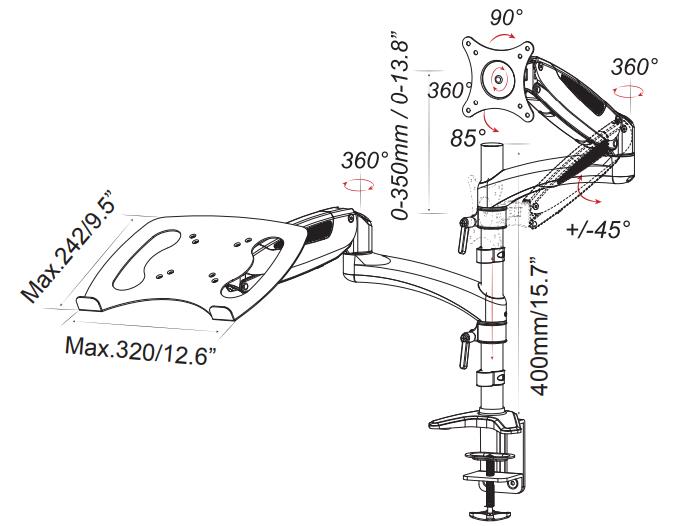 VM-LH08 带笔记本托盘双屏显示器支架